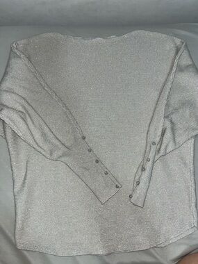 Milano Silver Metallic Cotton Boat Neck Bat Wing Sweater [M]